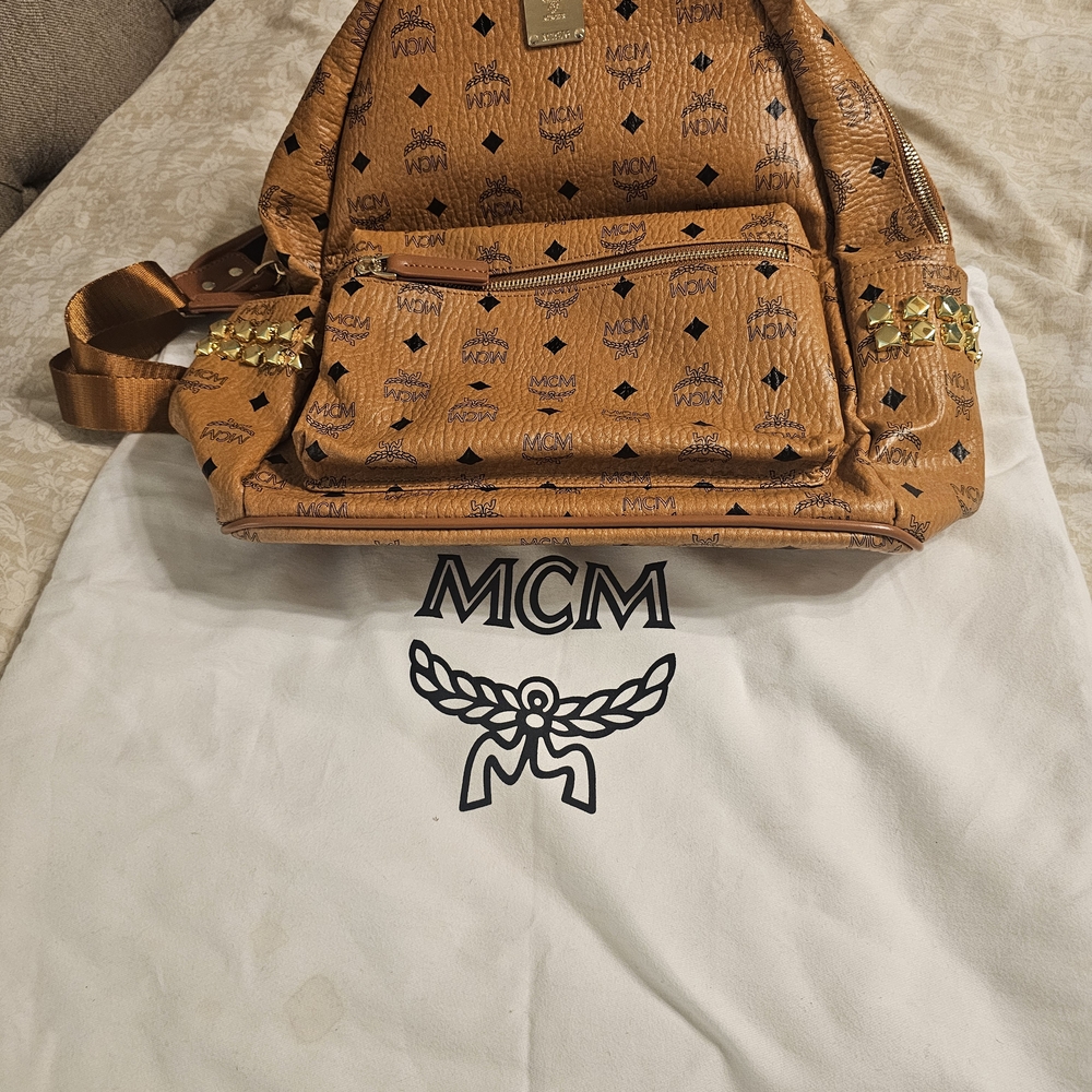 MCM Tan Backpack with Gold Accents